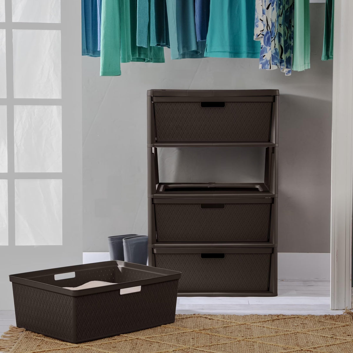 Brown 4 Drawer Plastic Storage Tower L11439