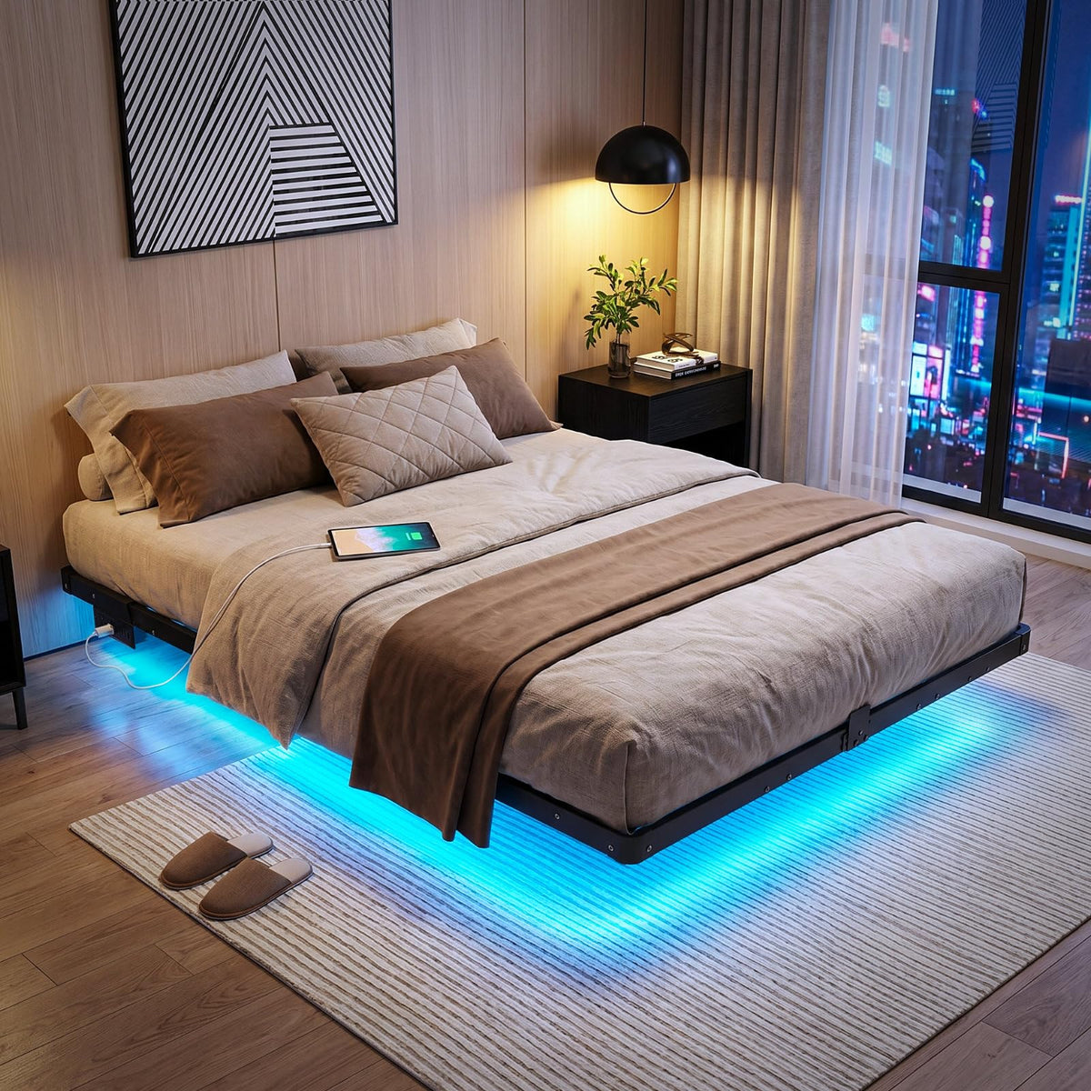 Full Floating Bed Frame with LED Lights X972