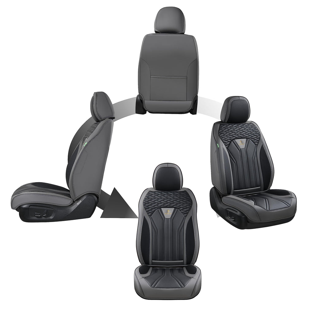 Leather Seat Covers Full Set 5 Seats Gray Black K513822
