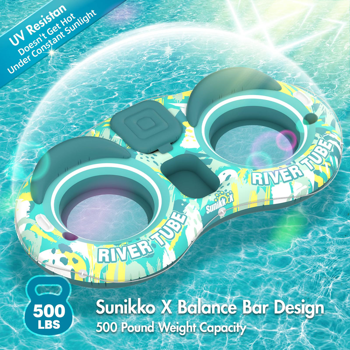 5-in-1 Pool Floats 2 Person River Tube with Backrests Built-in Cooler Z286488