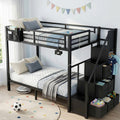 Black Metal Twin Over Twin Bunk Bed with Storage Stairs D39267