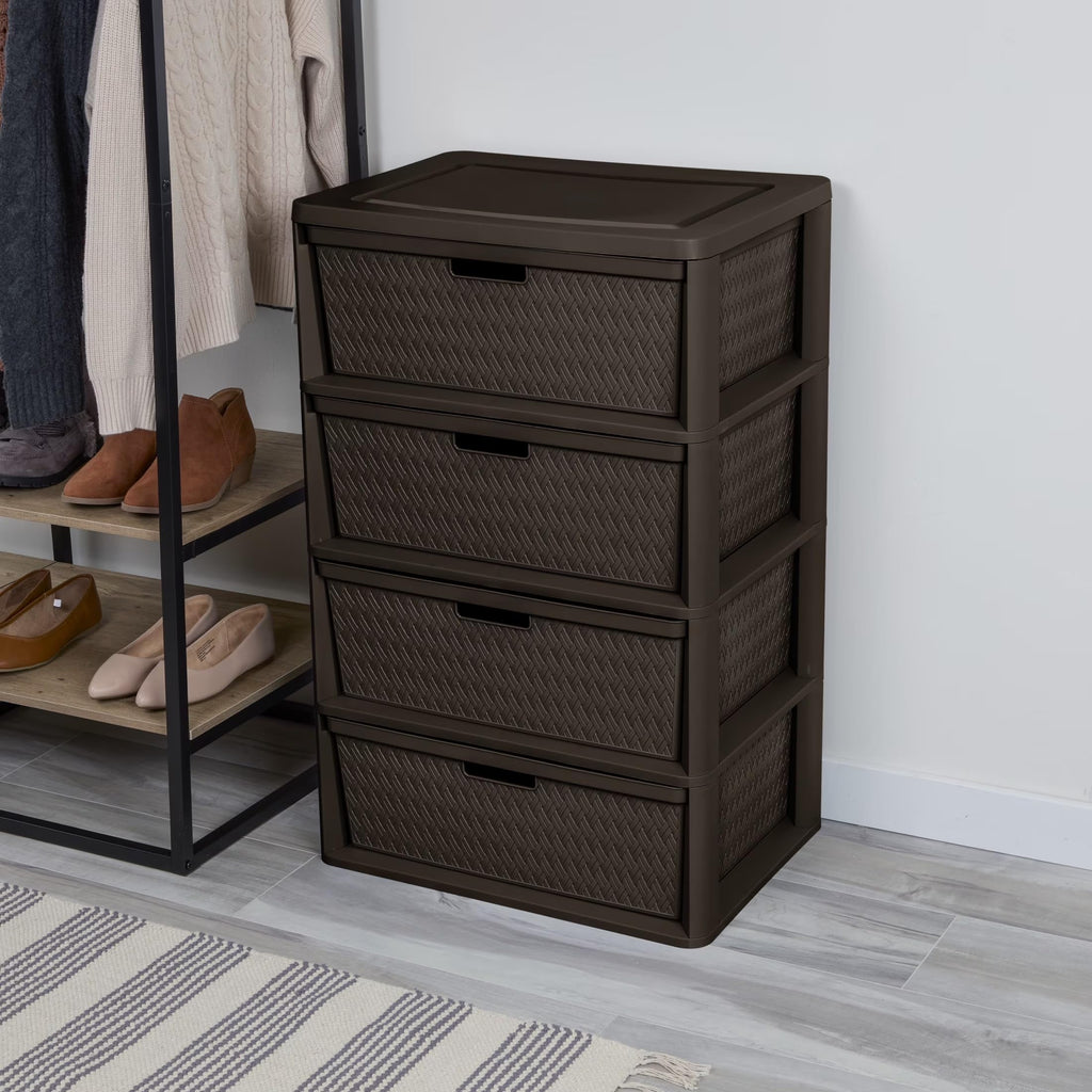 Brown 4 Drawer Plastic Storage Tower L11439