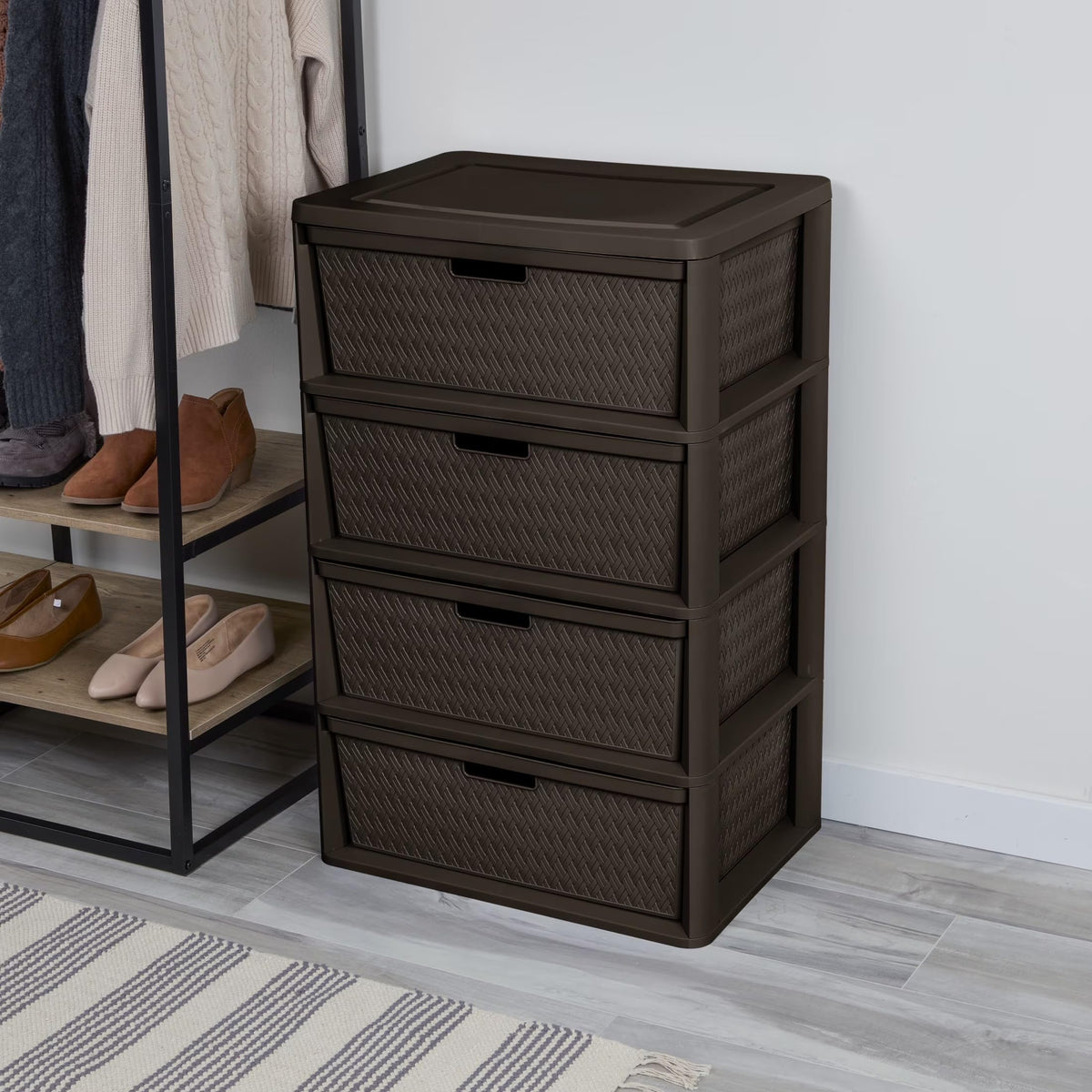 Brown 4 Drawer Plastic Storage Tower L11439