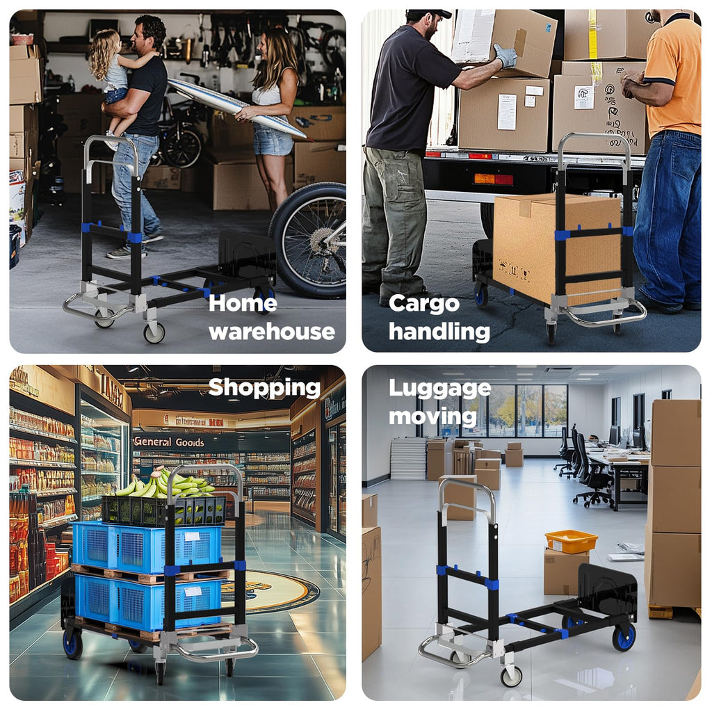 Black Convertible Hand Truck Dolly Cart with 4 Wheels, 500 Lbs Capacity C9328
