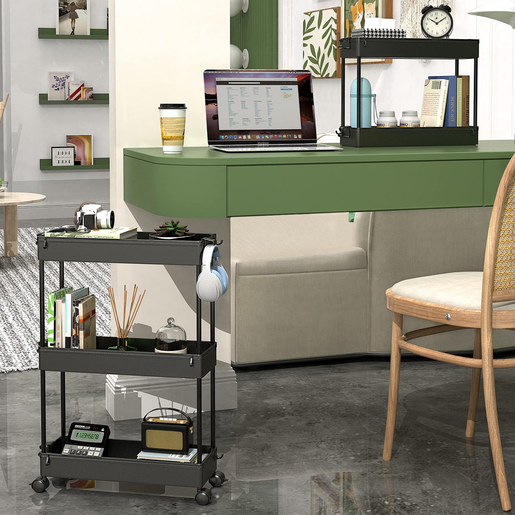 Black 3 Tier Slim Rolling Storage Cart B265426