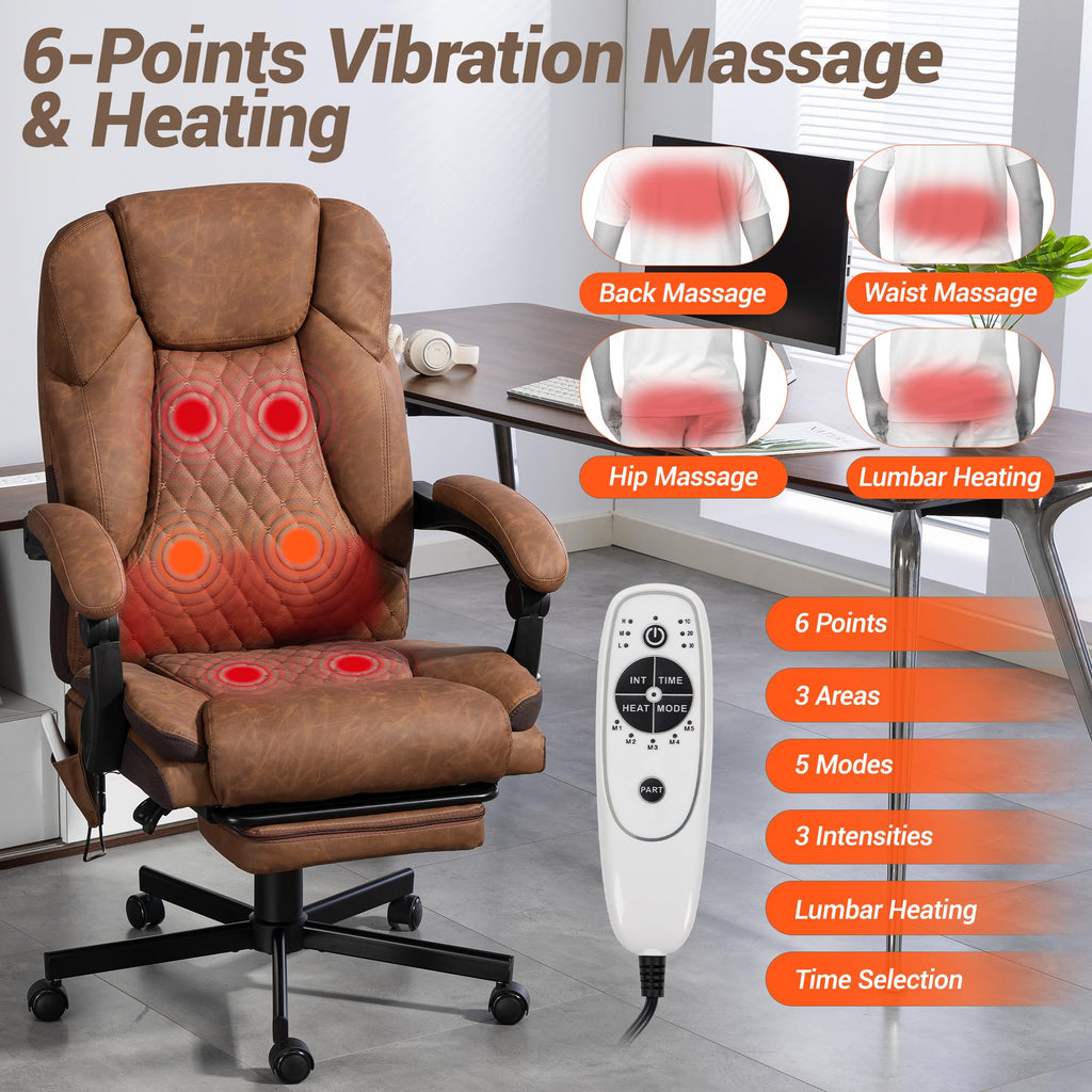 Brown Heated Massage Office Chair with Footrest U70624