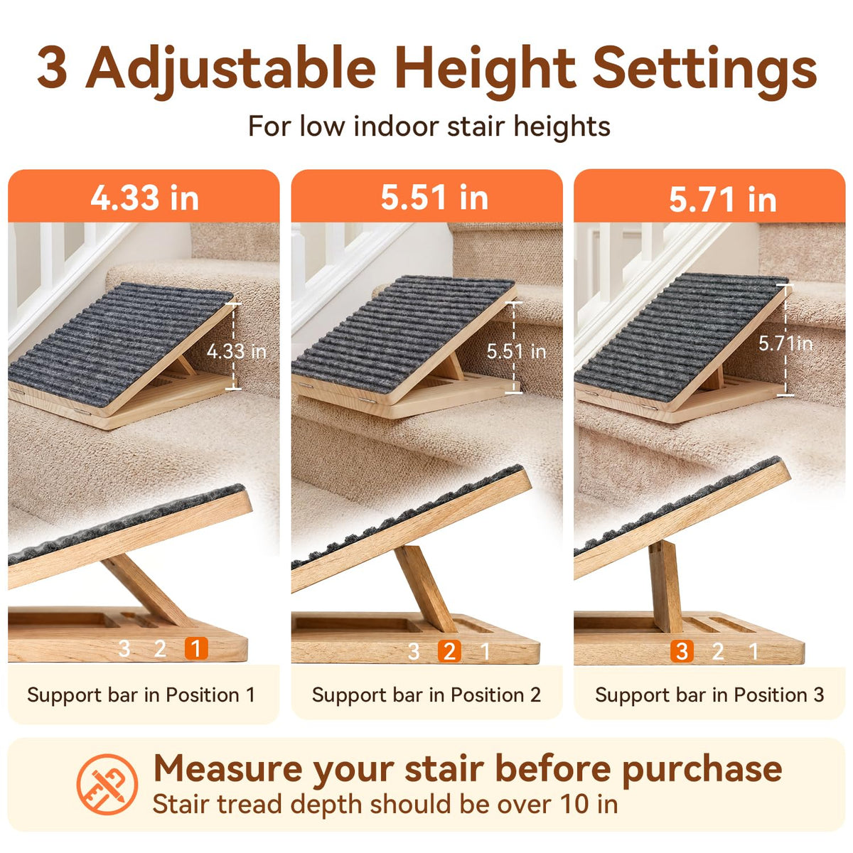 Adjustable Non-Slip Wooden Dog Ramp R748360