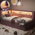 Twin Size Upholstered Platform Bed with Trundle and USB Ports, Pink X84327