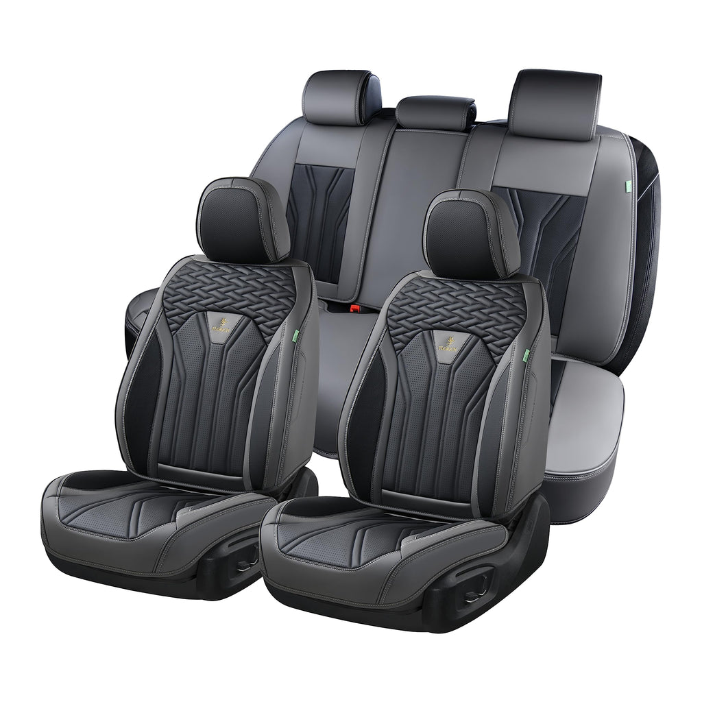Leather Seat Covers Full Set 5 Seats Gray Black K513822