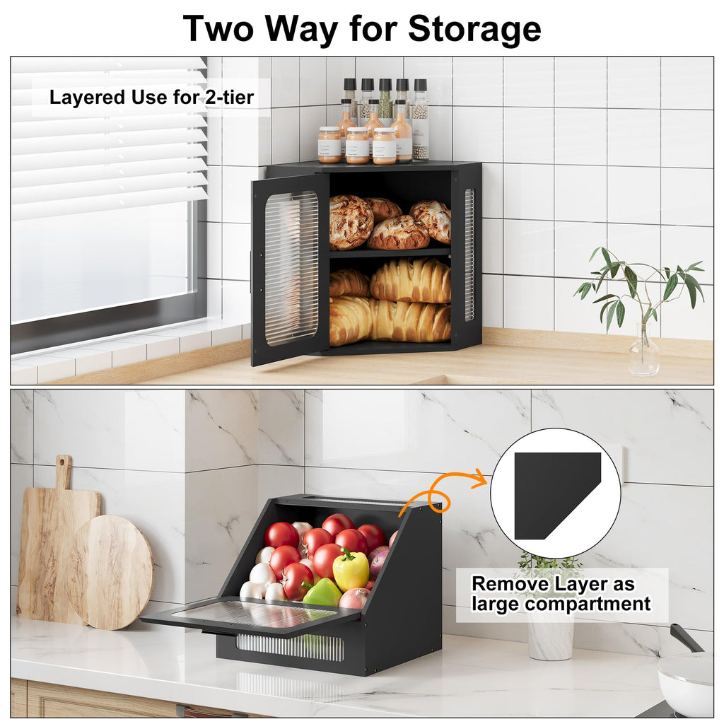 Large Black Wooden Bread Box with Acrylic Window Z46355