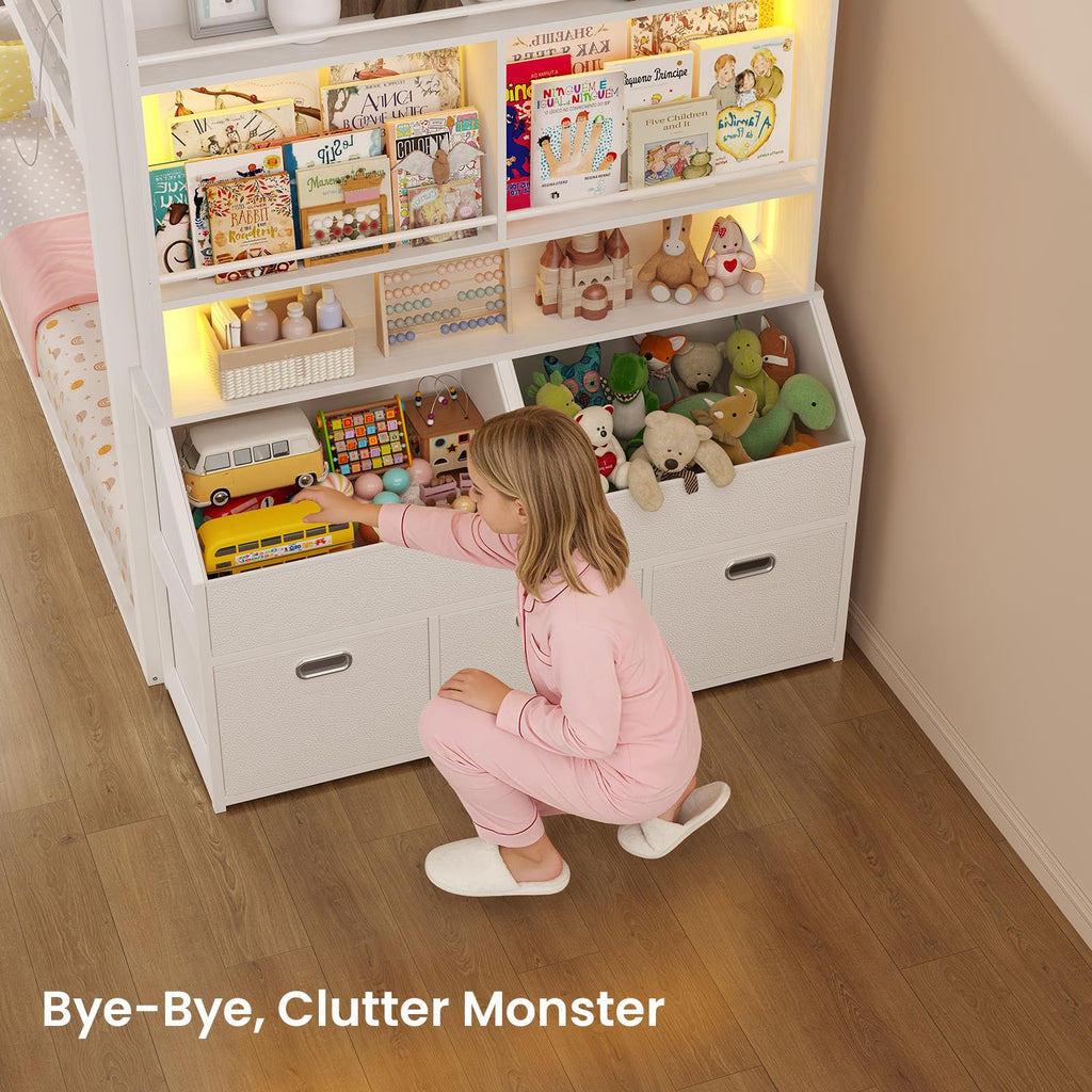 Twin Over Twin Bunk Bed with Bookshelf and Drawers F439920