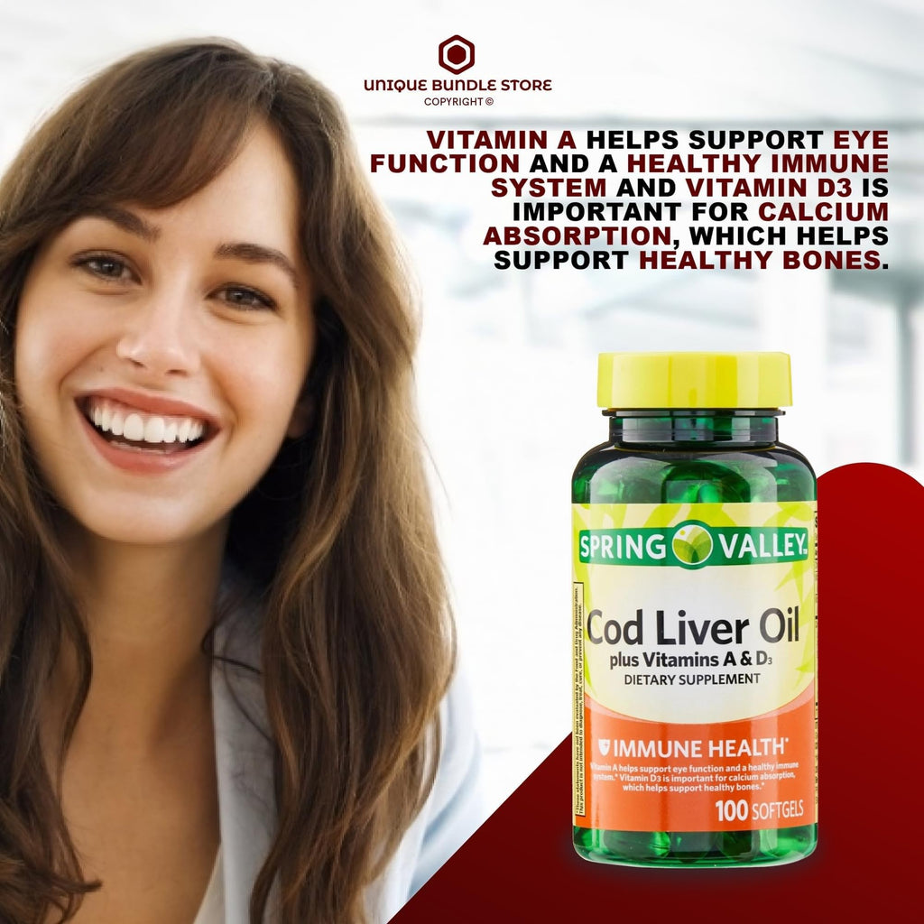 Cod Liver Oil Vitamins A & D3 100 Softgels Dietary Supplement Pack of 2 Q1187