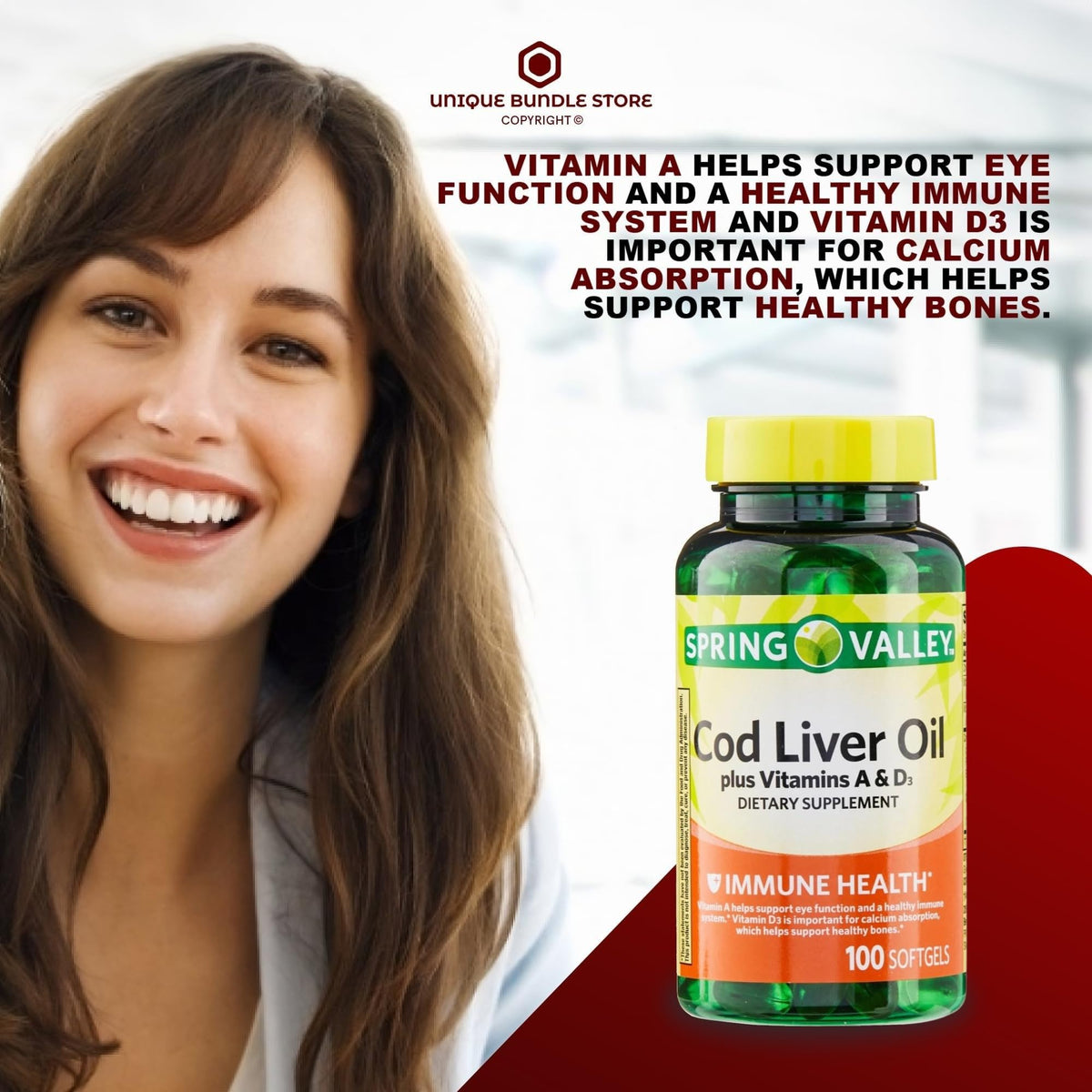 Cod Liver Oil Vitamins A & D3 100 Softgels Dietary Supplement Pack of 2 Q1187