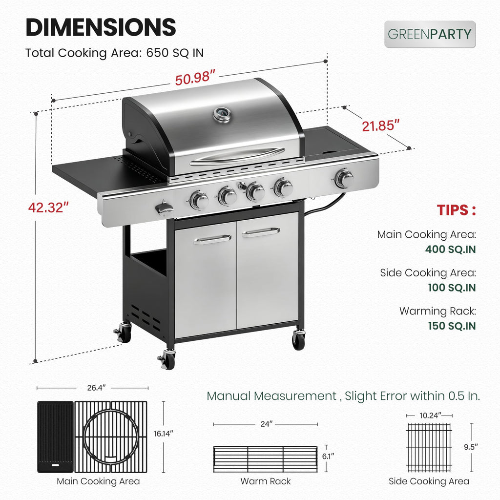 4 Burner Propane Gas Grill with Infrared Side Burner Y32089