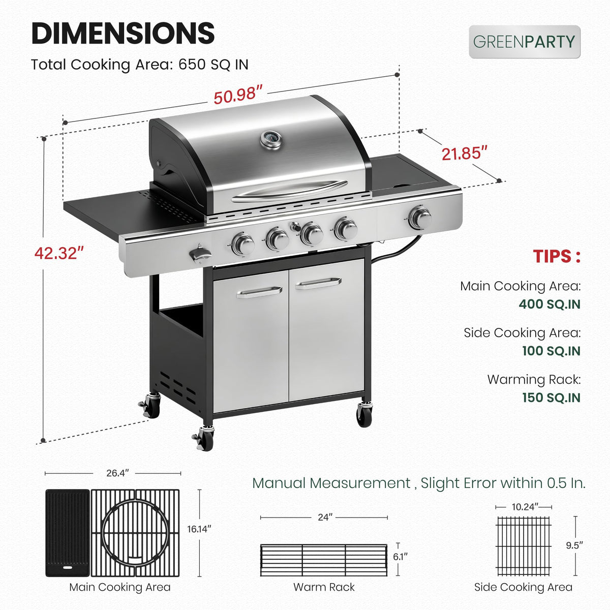 4 Burner Propane Gas Grill with Infrared Side Burner Y32089