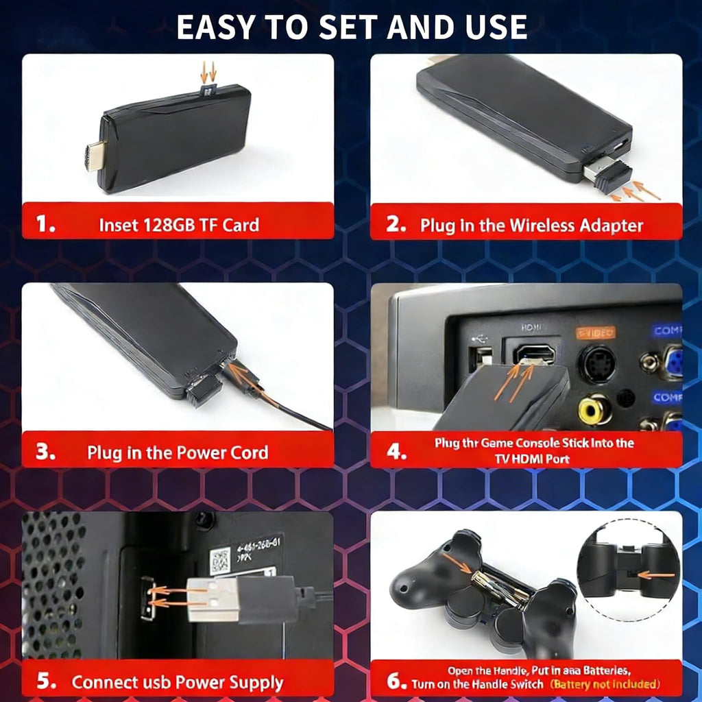 Wireless Retro Game Console 128G Plug & Play Video Game Stick with 2.4G Wireless Controller O976