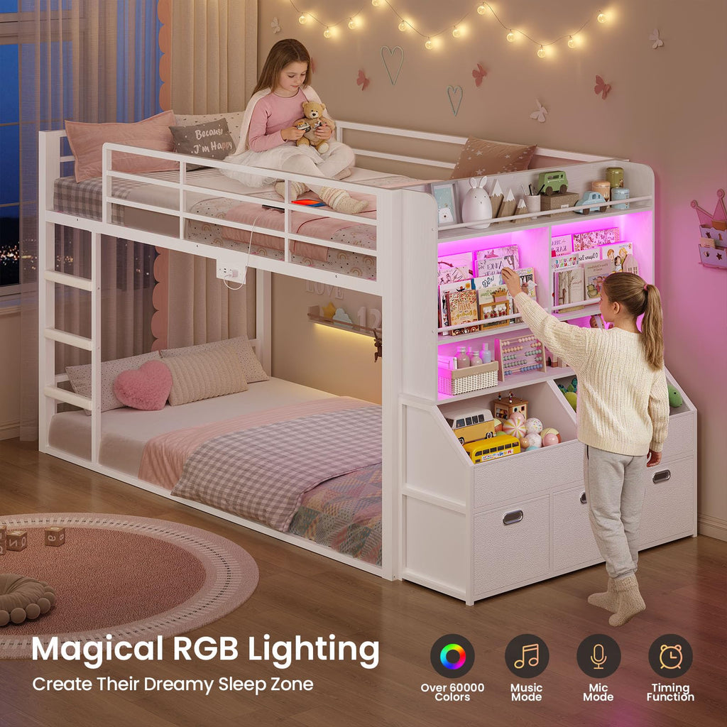 Twin Over Twin Bunk Bed with Bookshelf and Drawers F439920