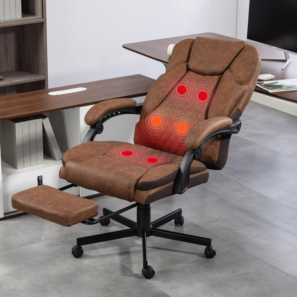 Brown Heated Massage Office Chair with Footrest U70624