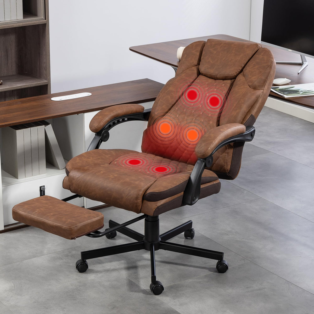 Brown Heated Massage Office Chair with Footrest U70624