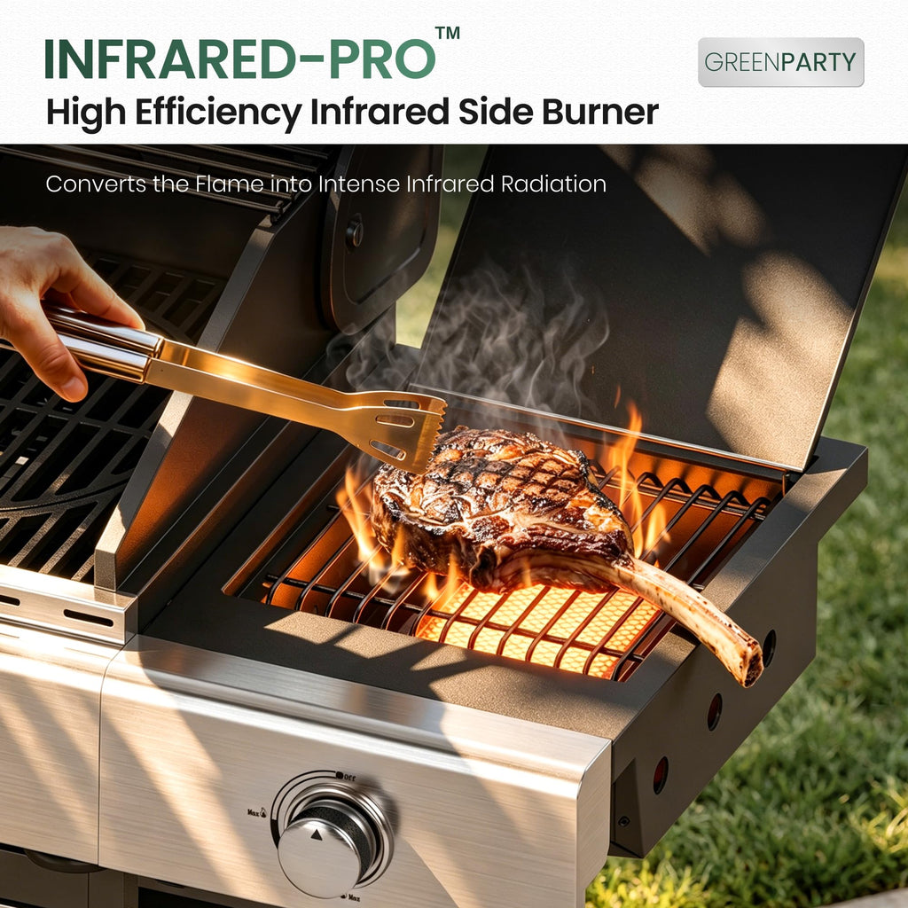 4 Burner Propane Gas Grill with Infrared Side Burner Y32089