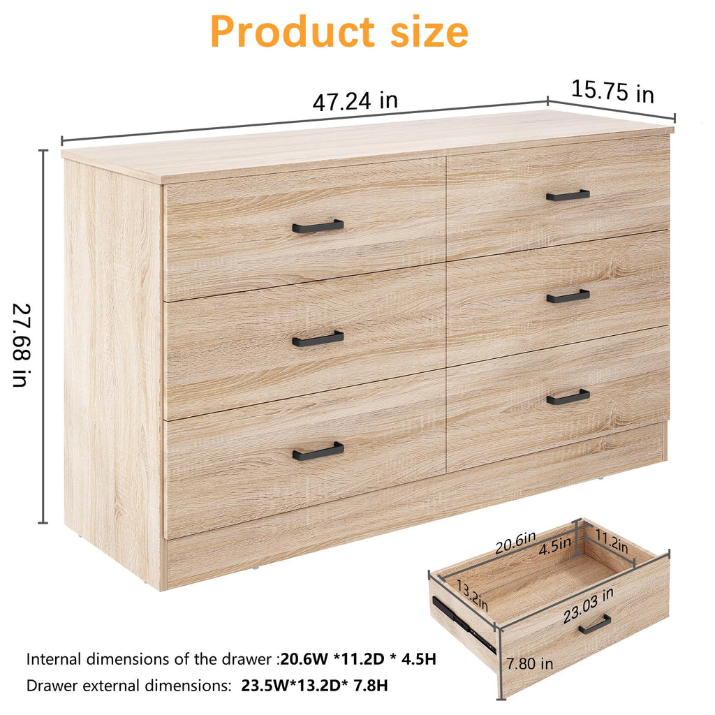 Light Oak 6 Drawer Dresser B1446