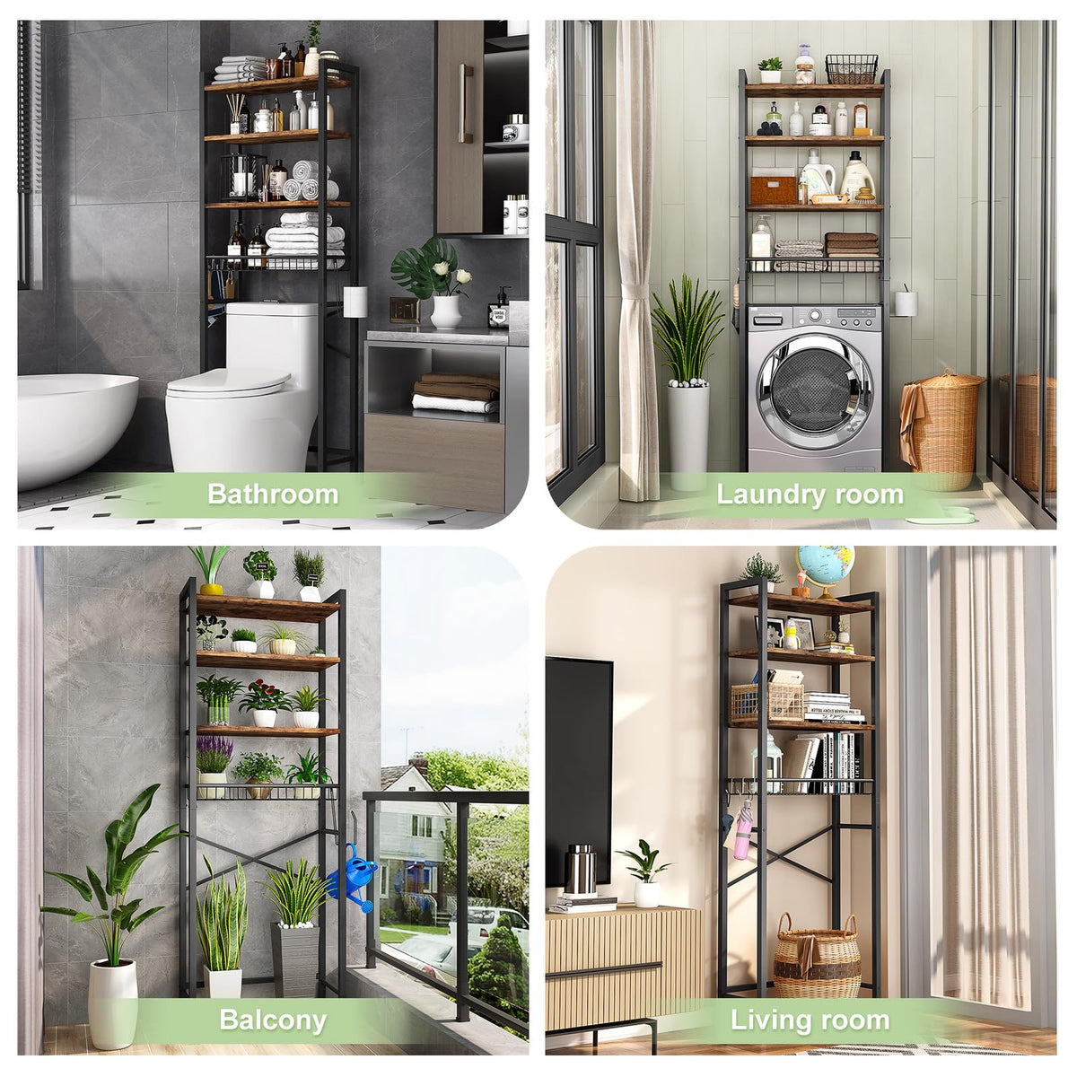 4-Tier Over-The-Toilet Storage Rack with Basket U5801