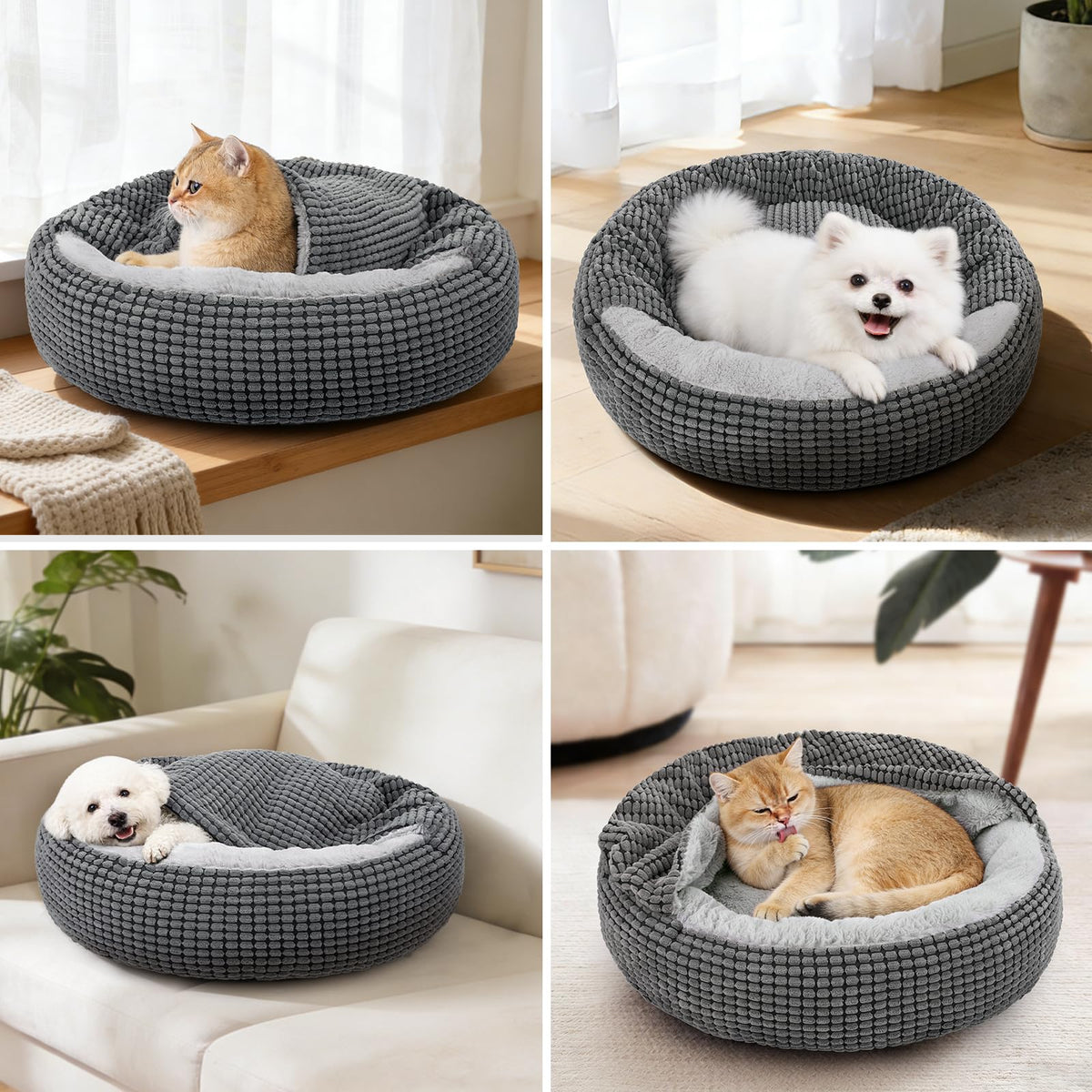Small Dog Bed with Attached Blanket, 23inch J396
