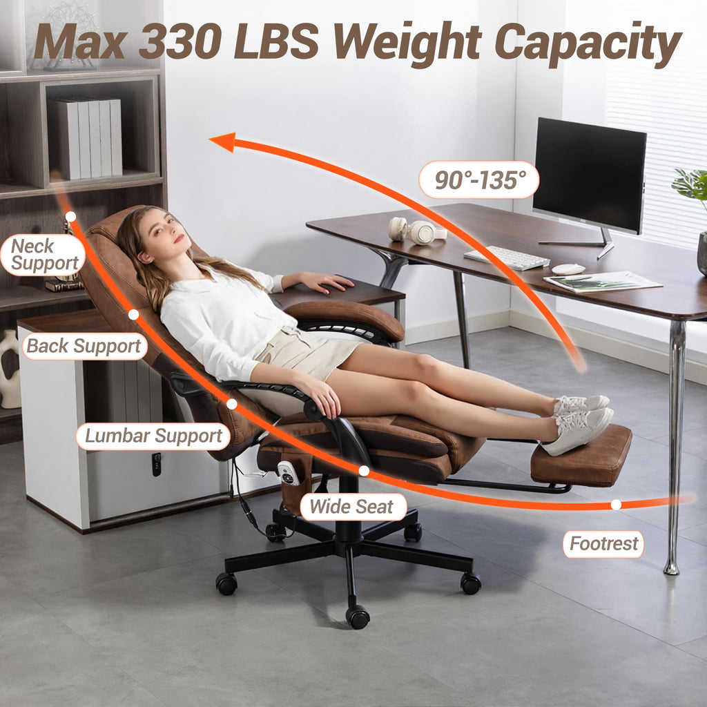 Brown Heated Massage Office Chair with Footrest U70624