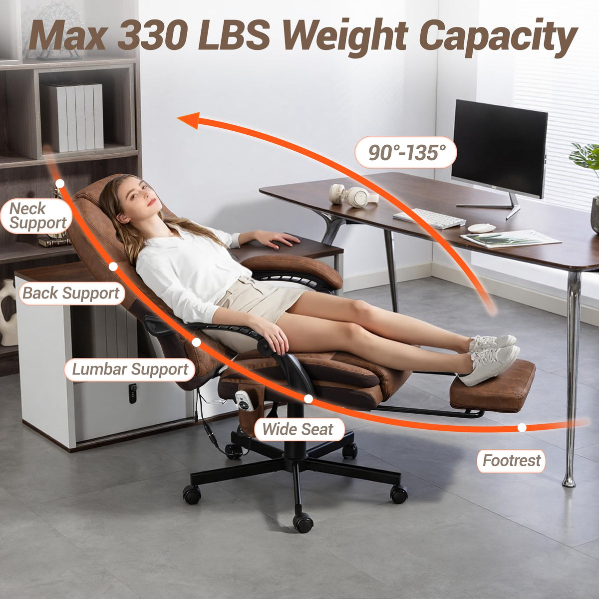 Brown Heated Massage Office Chair with Footrest U70624