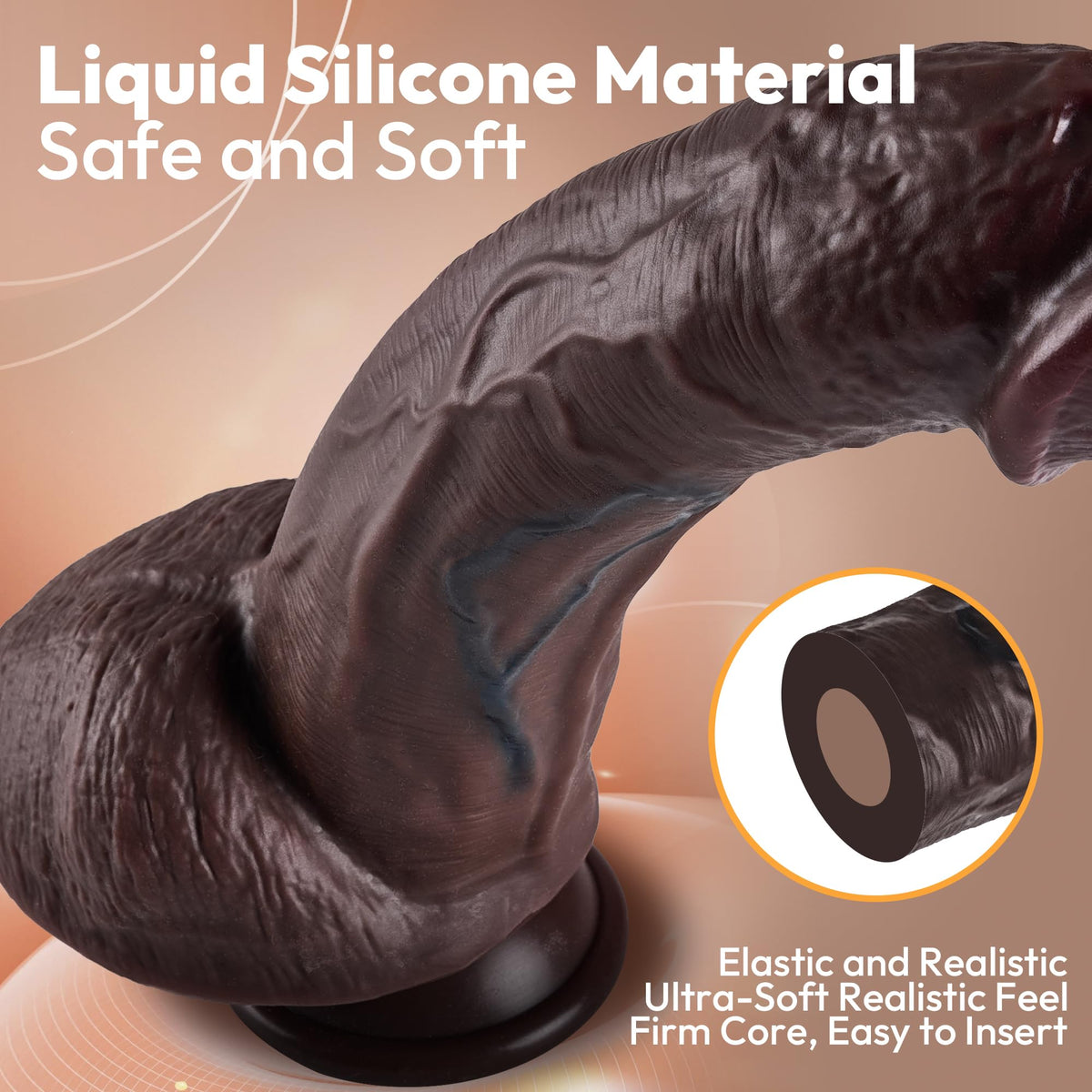 9-Inch Realistic Big Black Silicone Curved Dildo with Suction Cup D405080