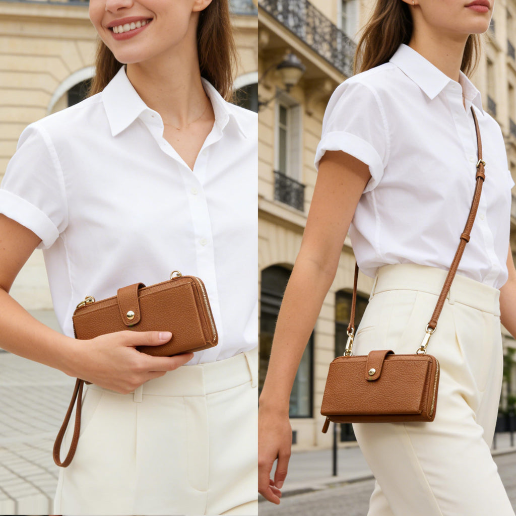 Small Leather Crossbody Wristlet Wallet and Phone Purse H9943