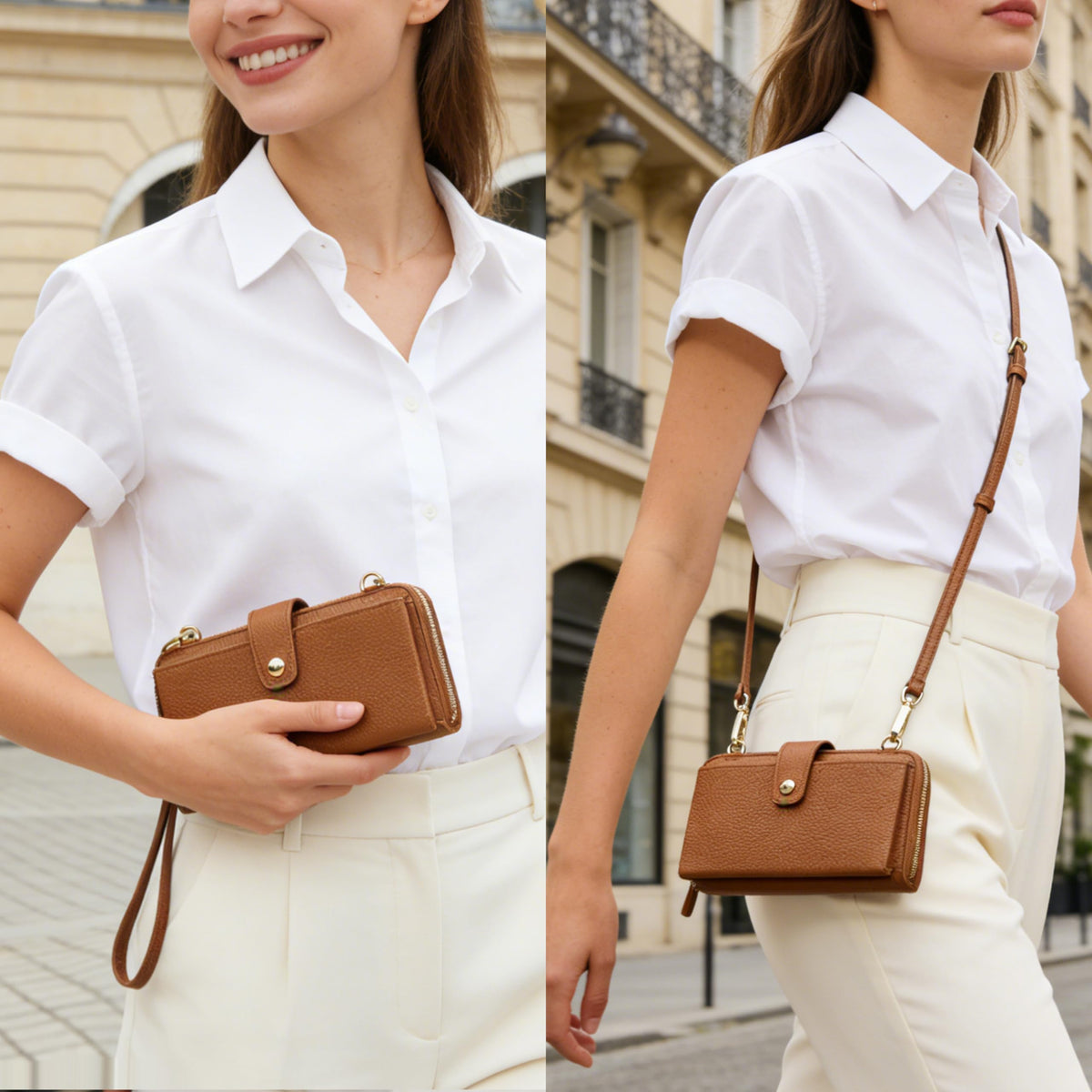 Small Leather Crossbody Wristlet Wallet and Phone Purse H9943