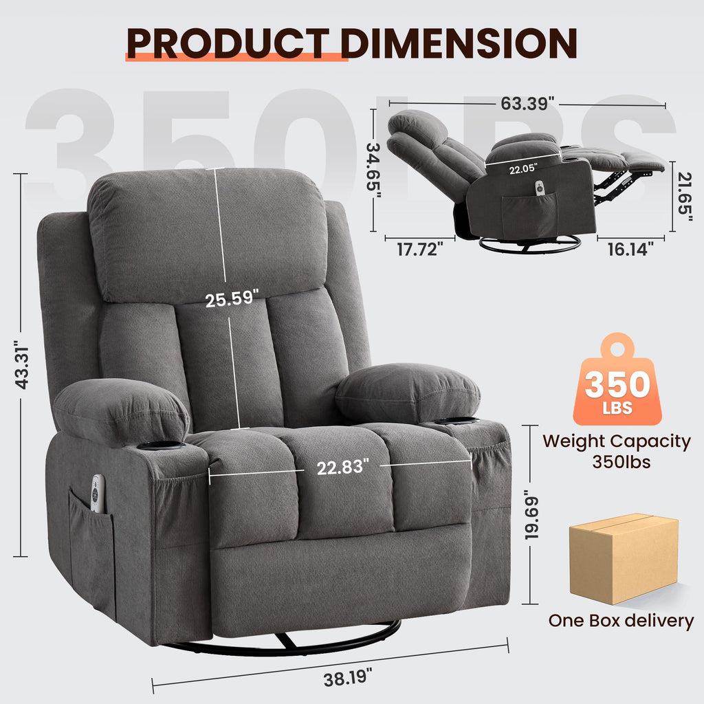 Swivel Rocker Recliner Chair with Massage and Heat X4089