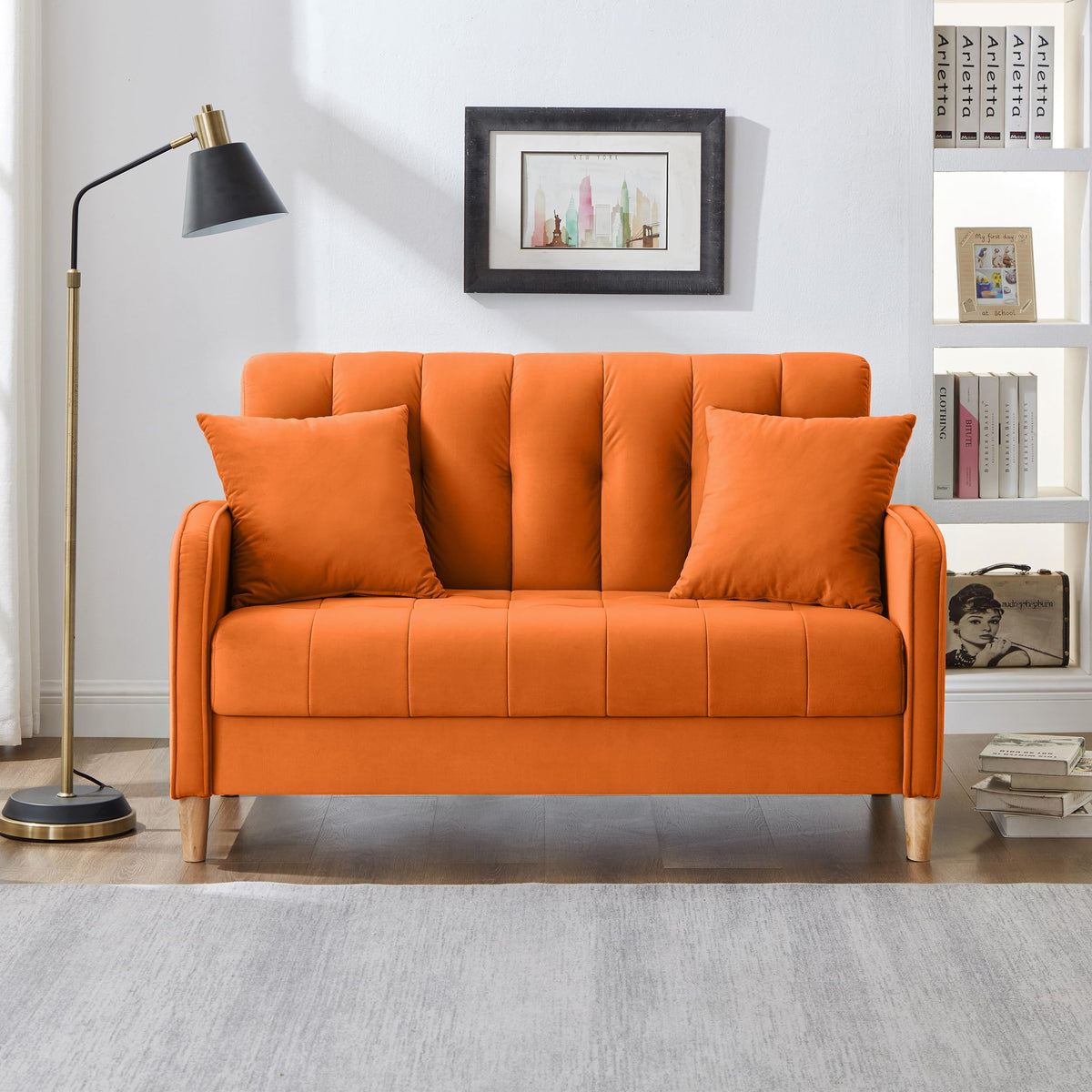 Orange Velvet Tufted Loveseat Sofa G970917