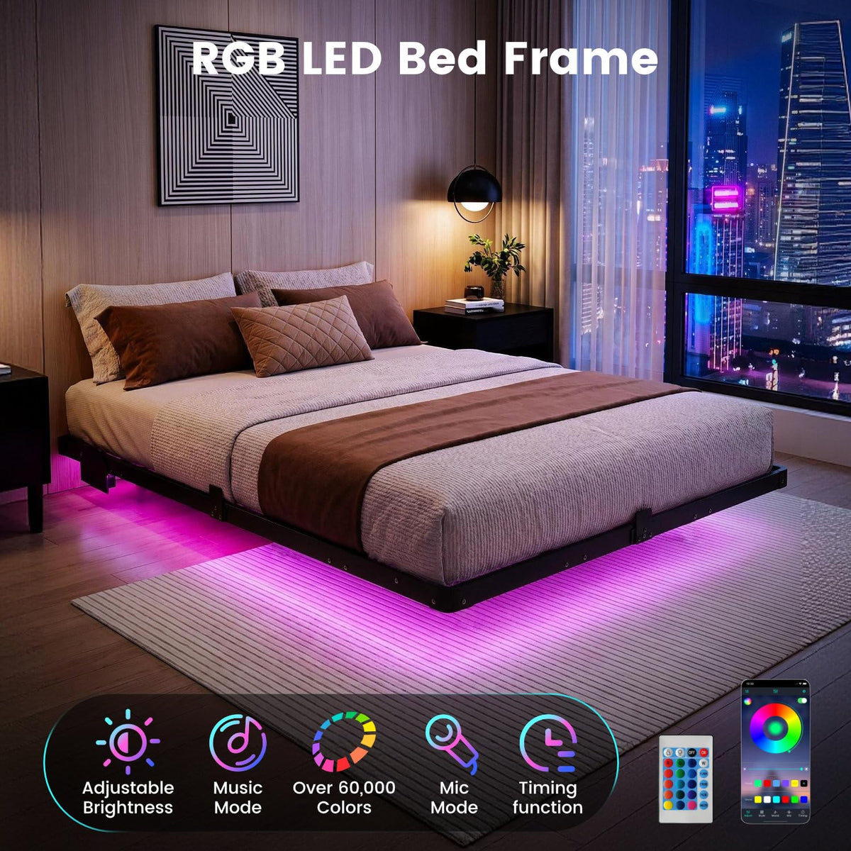 Full Floating Bed Frame with LED Lights X972