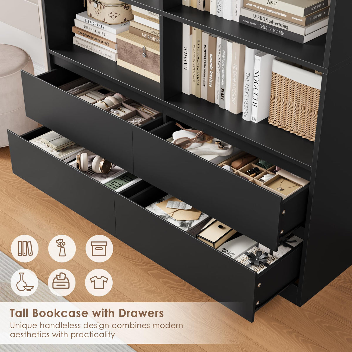 Black 4 Drawer Bookshelf F463589