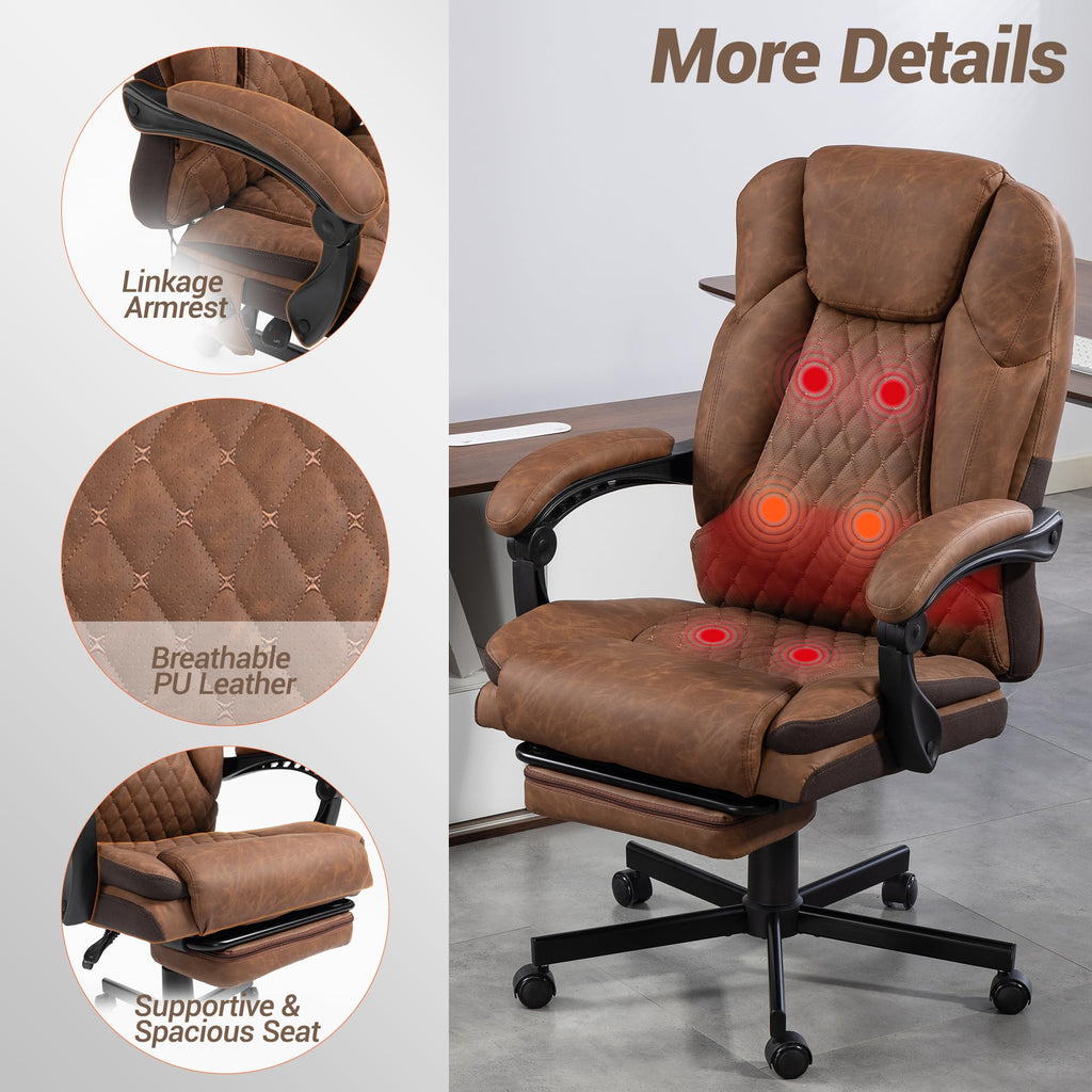 Brown Heated Massage Office Chair with Footrest U70624