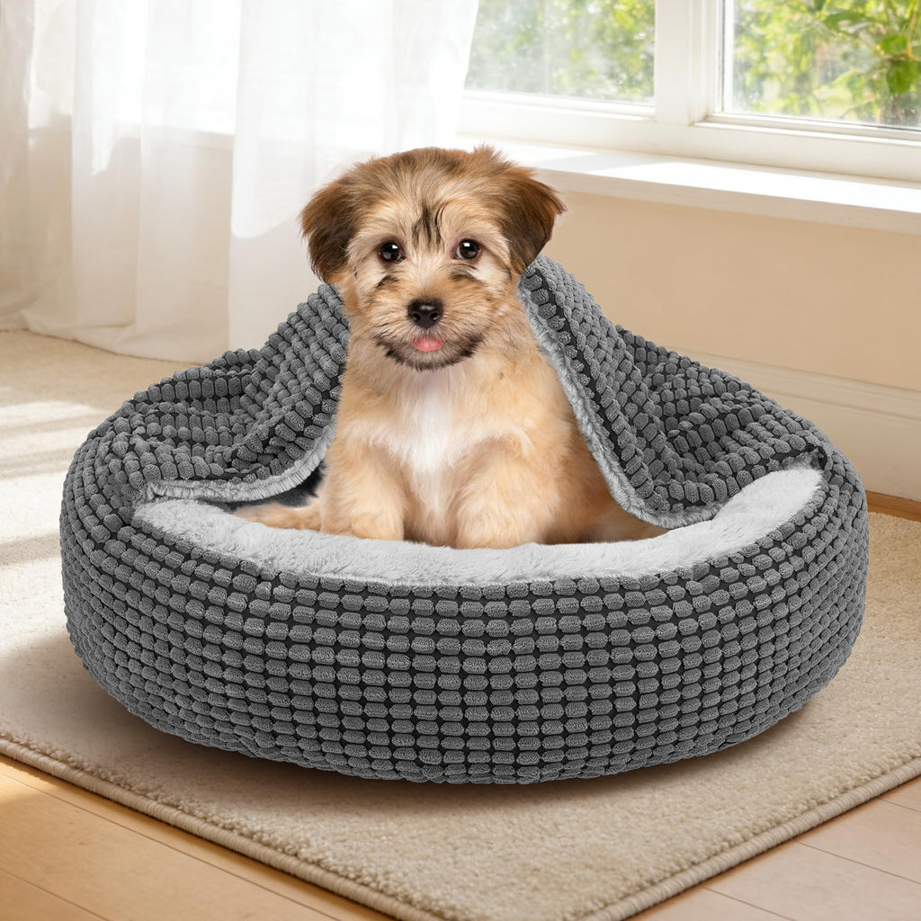 Small Dog Bed with Attached Blanket, 23inch J396