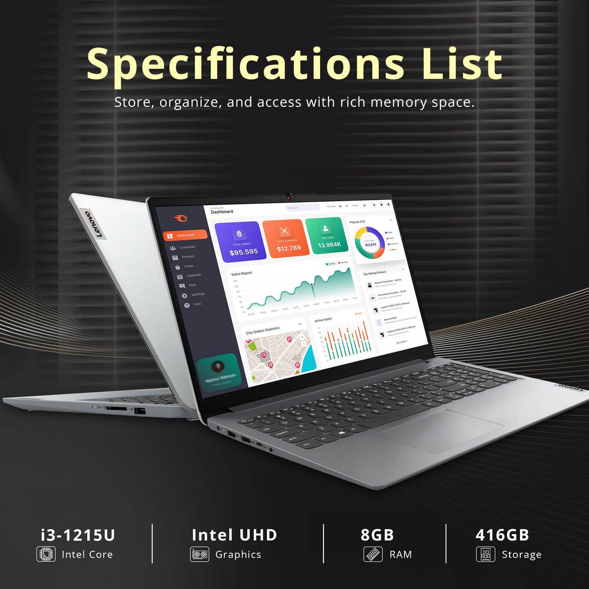 15.6" FHD Touchscreen Laptop, Intel i3, 8GB RAM, 256GB SSD, Gray W740