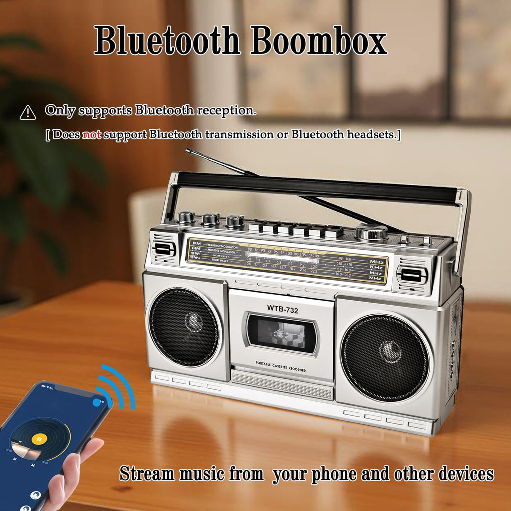 Portable Boombox with Cassette Player Recorder R575