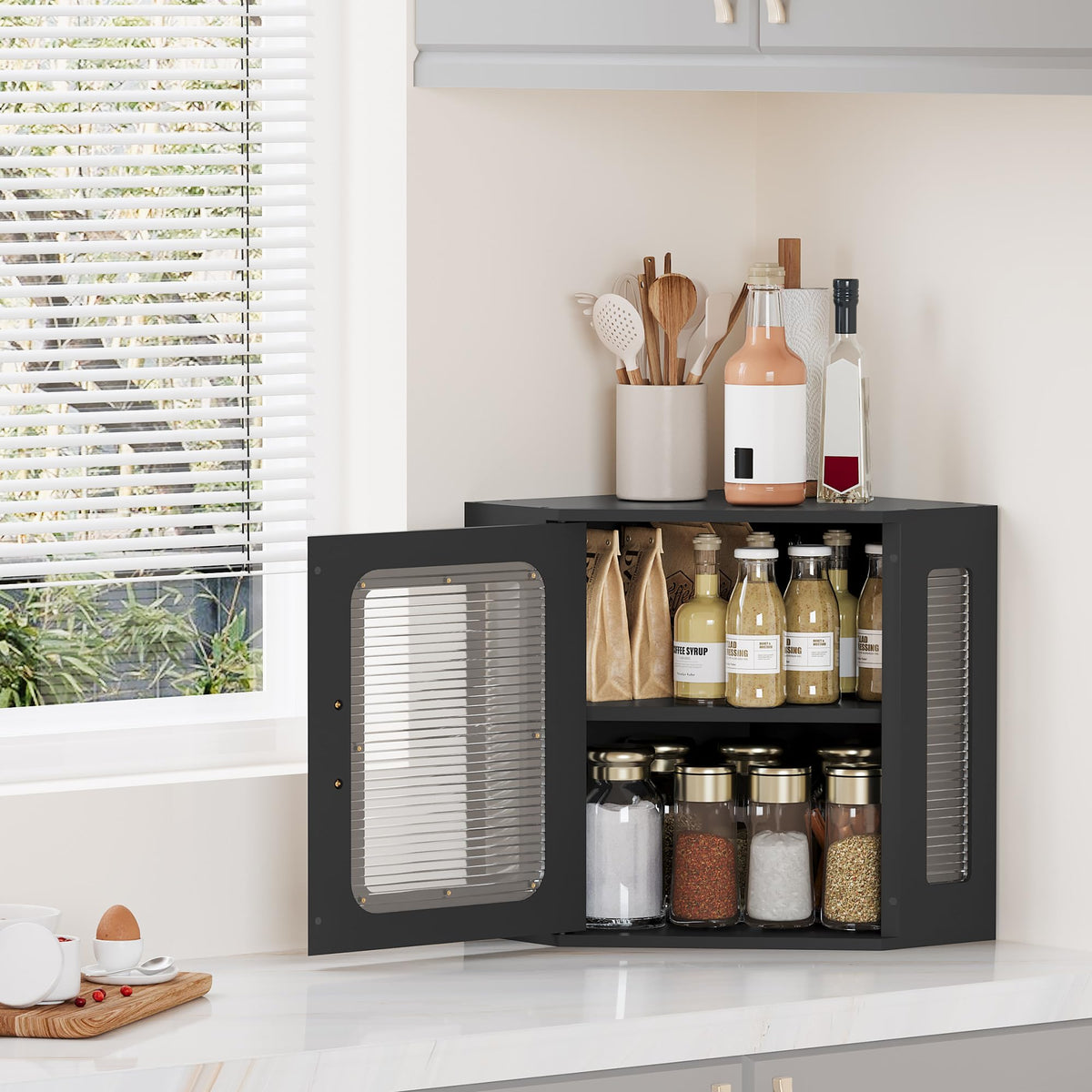 Large Black Wooden Bread Box with Acrylic Window Z46355