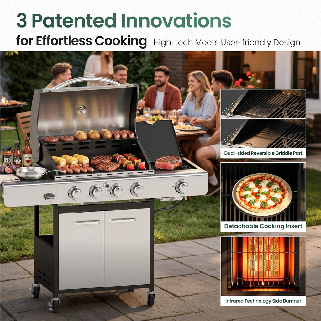 4 Burner Propane Gas Grill with Infrared Side Burner Y32089
