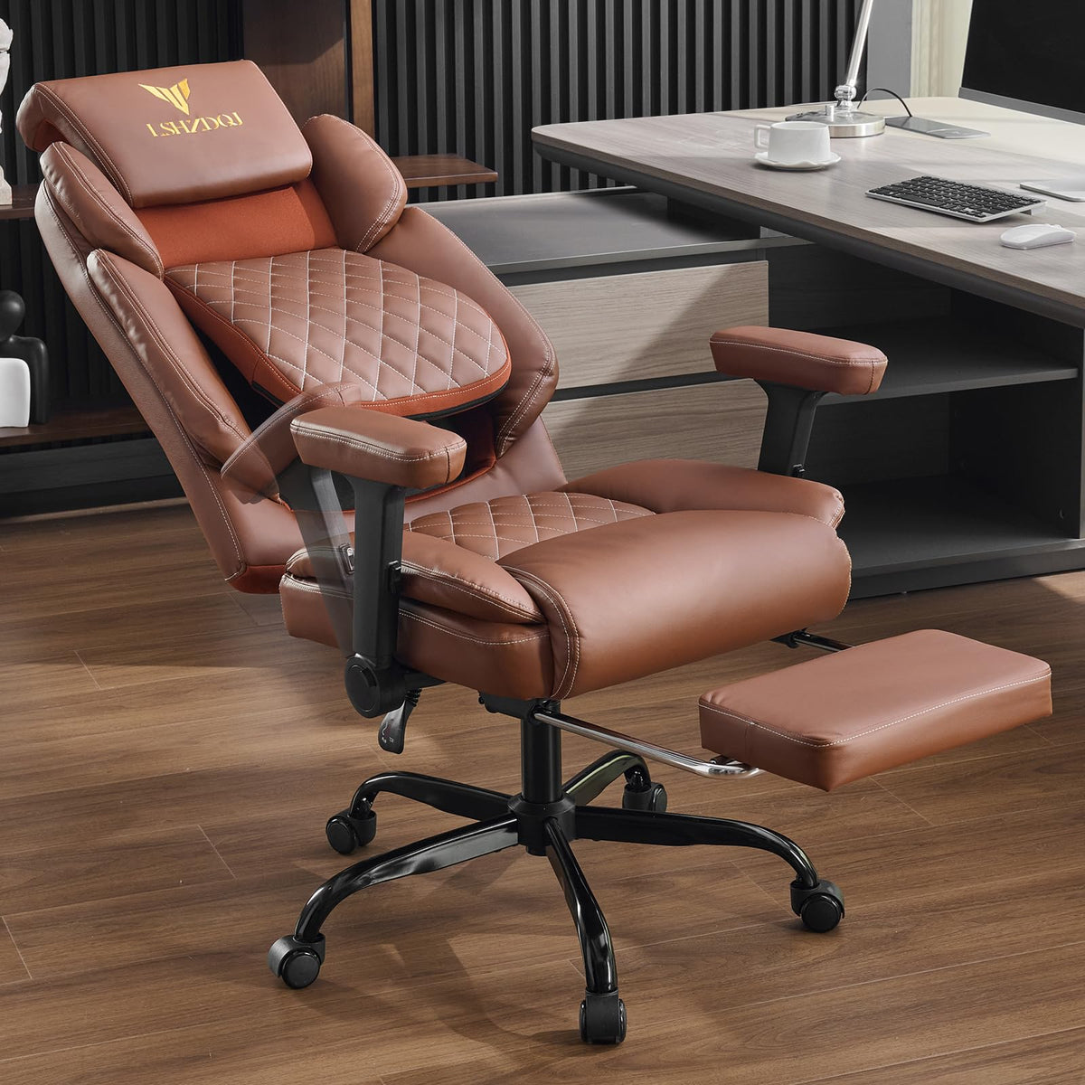 Big Tall Office Chair with Footrest Brown X71086
