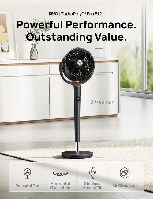 120° Oscillating Standing Fan, Quiet Floor Fan with DC Motor, 9 Speeds, 4 modes, 37-42" Adjustable Height, 9H Timer, Dark Gray S67199