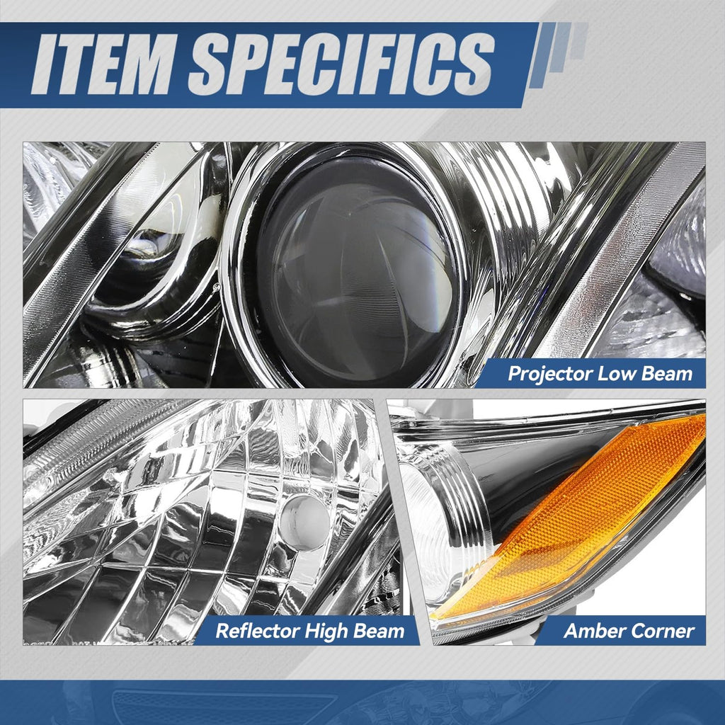Headlight Assembly Compatible with Toyota Camry 2007 2008 2009 Chrome Housing Amber Corner E6844