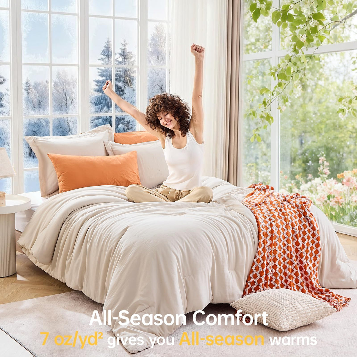 Beige King Size 3 Piece Comforter Set I862