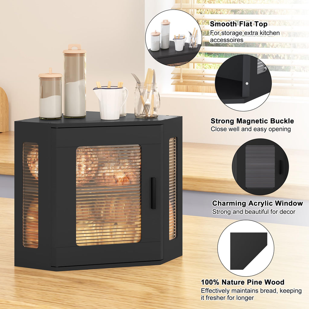 Large Black Wooden Bread Box with Acrylic Window Z46355