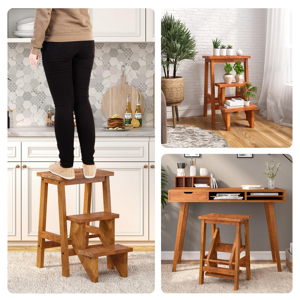 3 Tier Wood Step Ladder with Anti-Slip S3163
