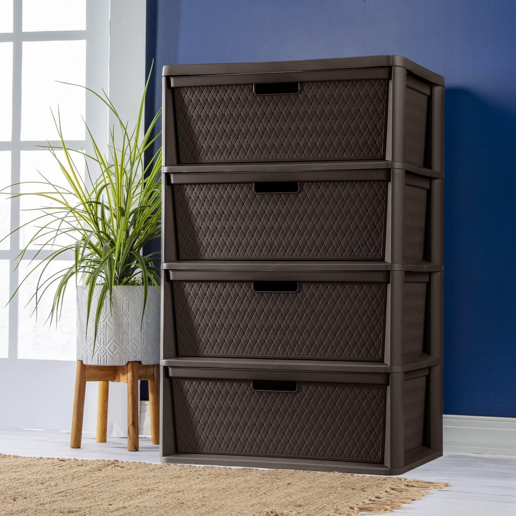 Brown 4 Drawer Plastic Storage Tower L11439