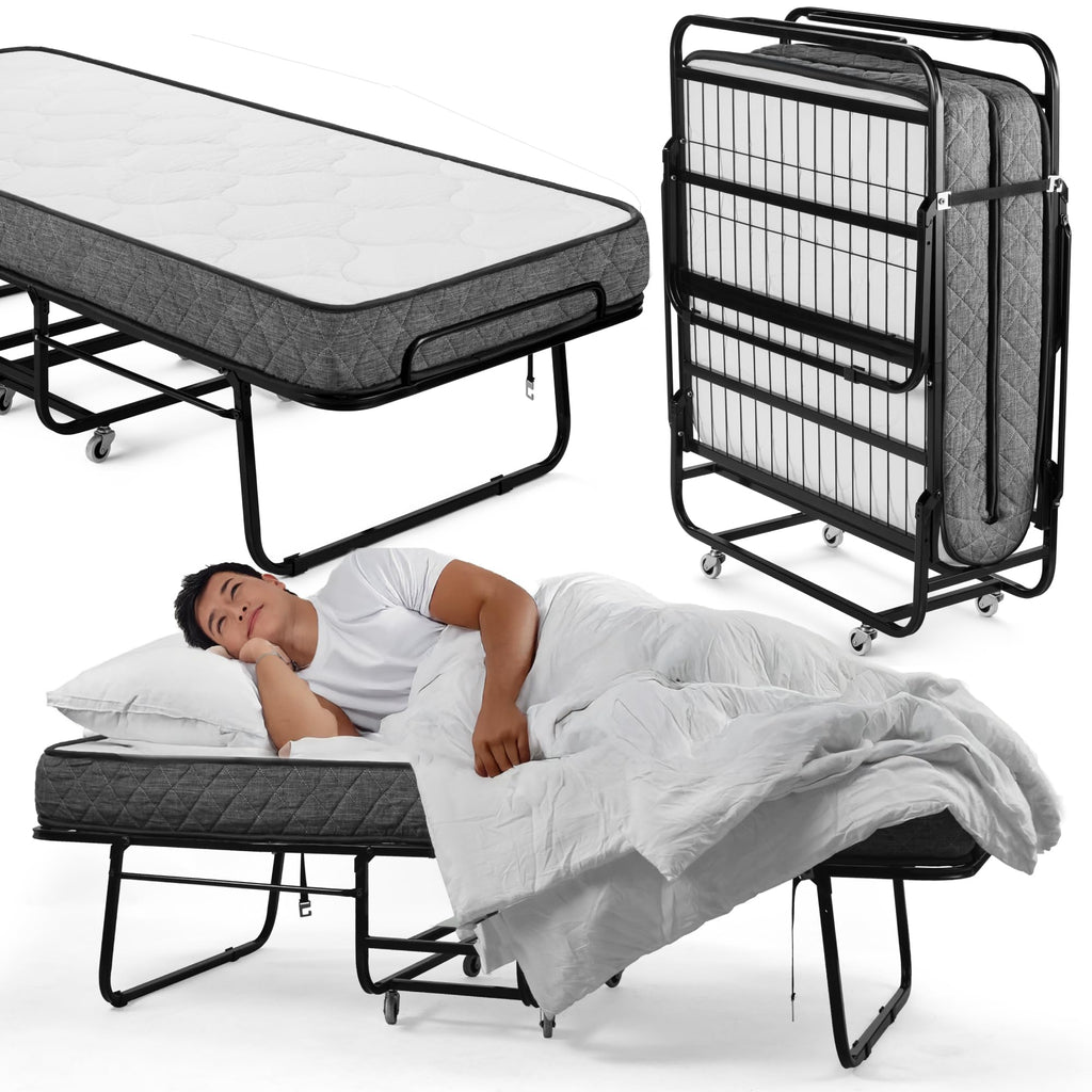 Folding Bed with Mattress Twin Size 5-inch Memory Foam J210